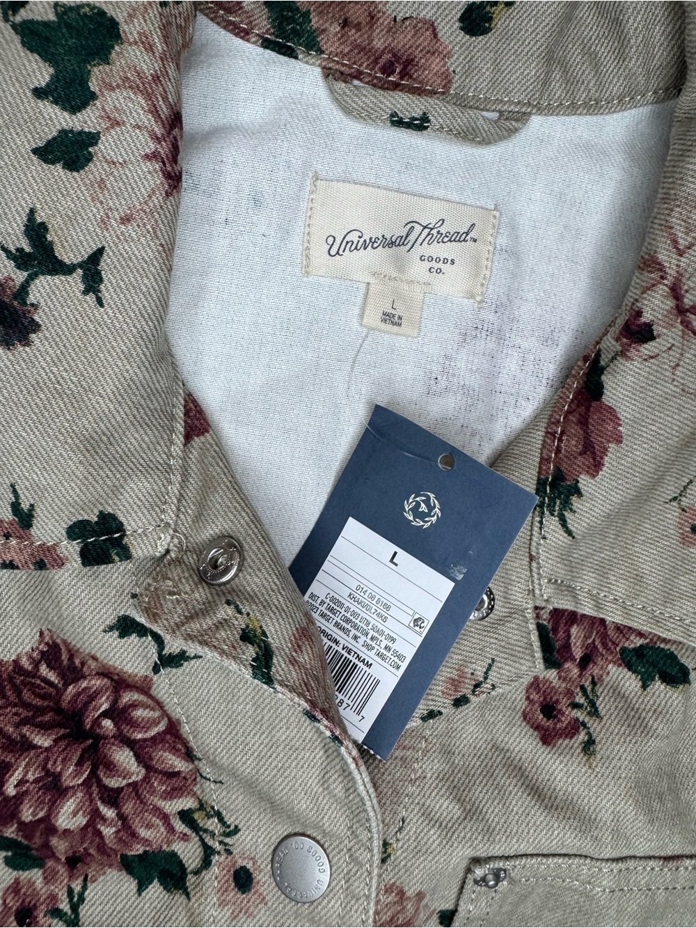 Universal Thread Women’s Floral Denim Chore Coat - Khaki Size Large NWT - Picture 5 of 9